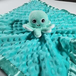 Green Octopus Lovey Plush Minky Baby Security Blanket Satin Trim No Tag